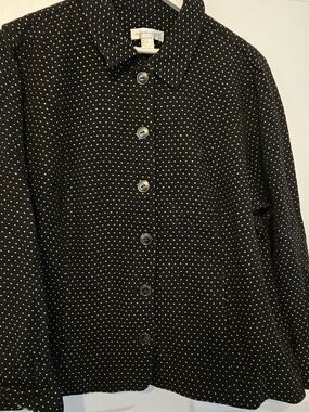 Christopher & Banks Black Polka Dot Button-Up Lightweight Jacket